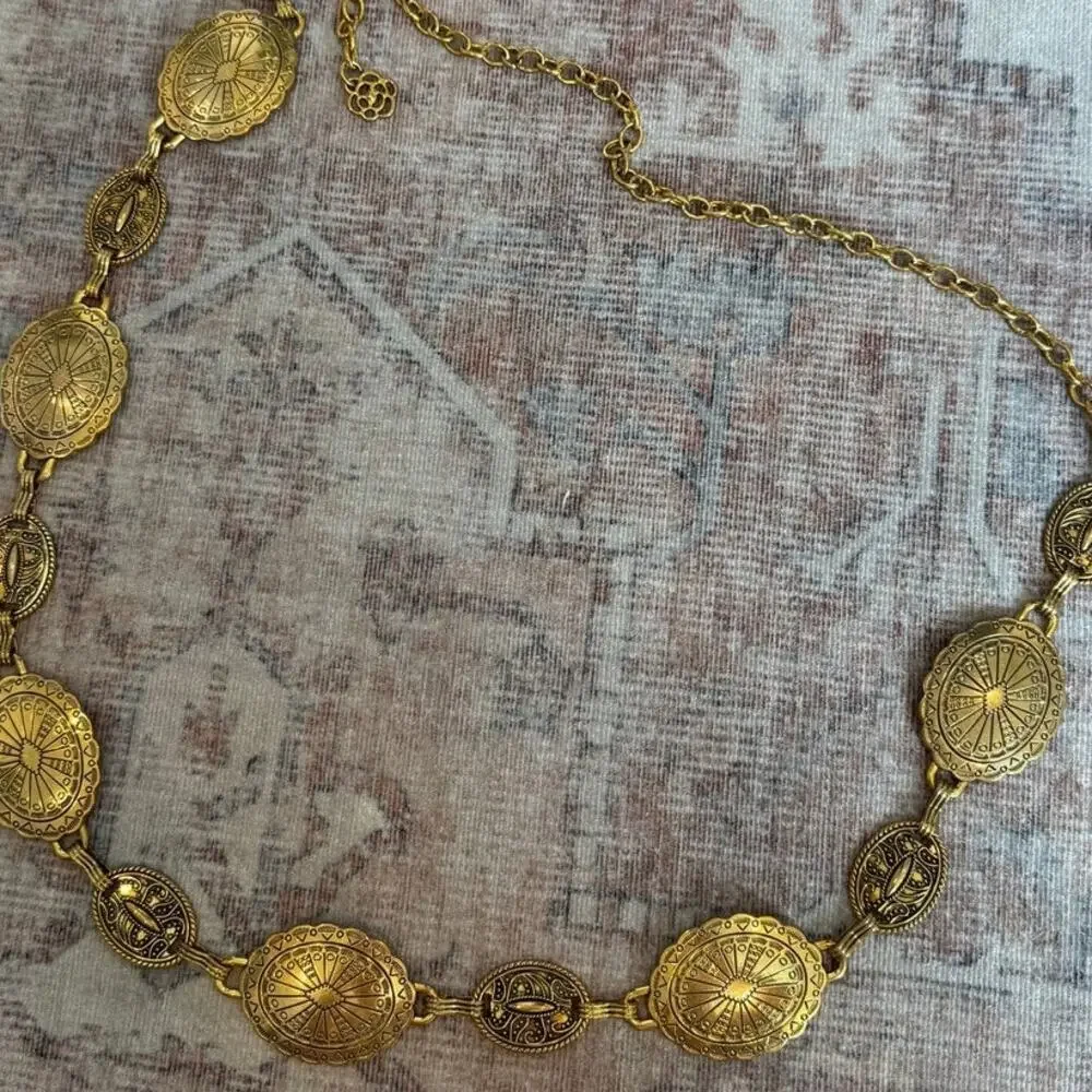 Western Gold Concho Chain Belt Boho Medallion Adjustable
